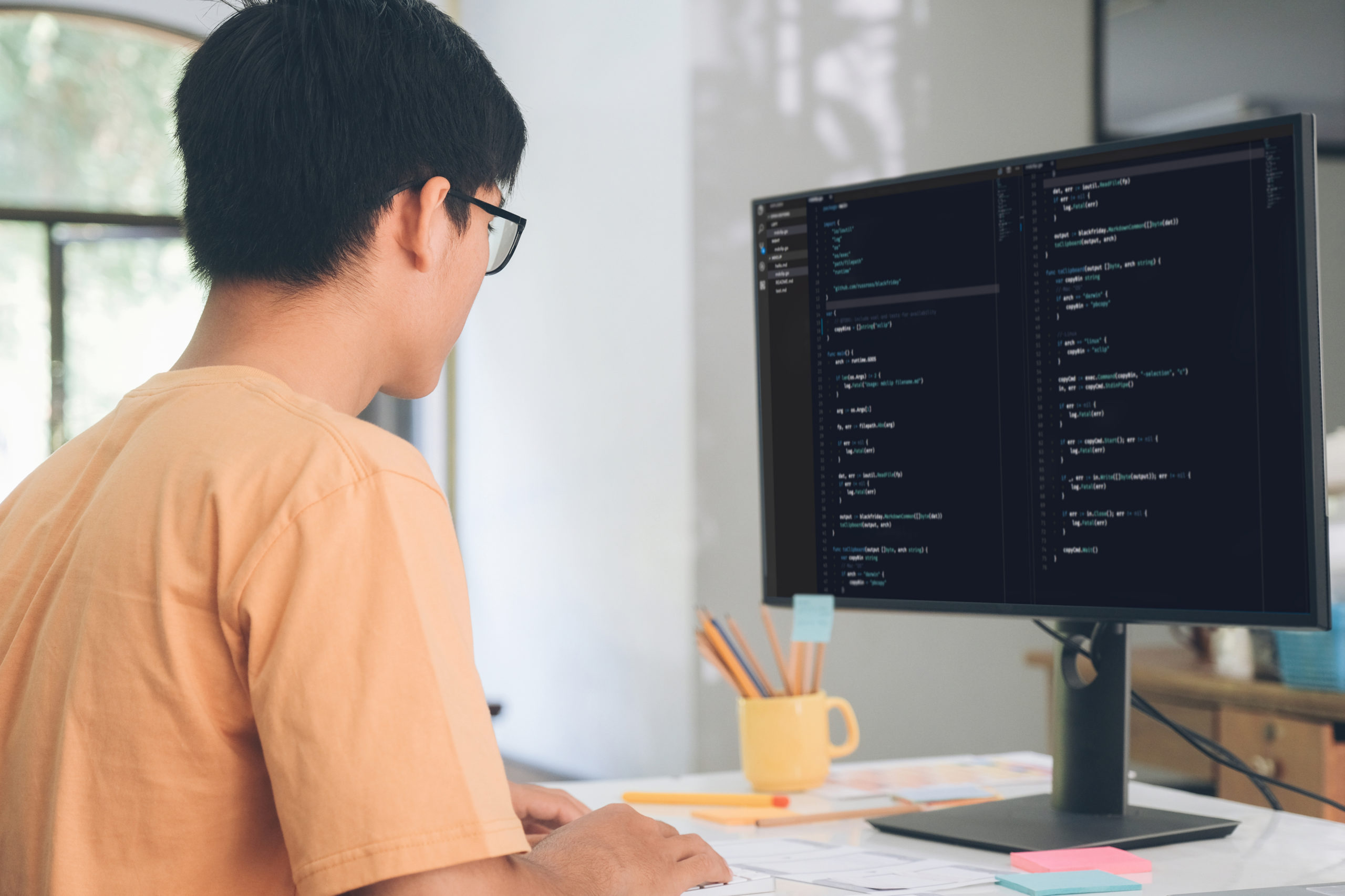 Programmers and developer teams are coding and developing softwa